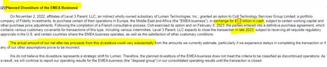 Lumen Technologies EMEA Divestiture Update