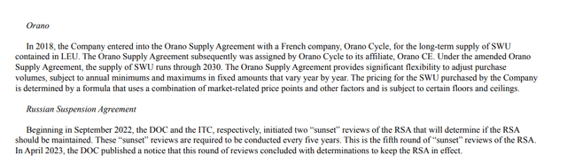 Orano and Russian Suspension Agreements