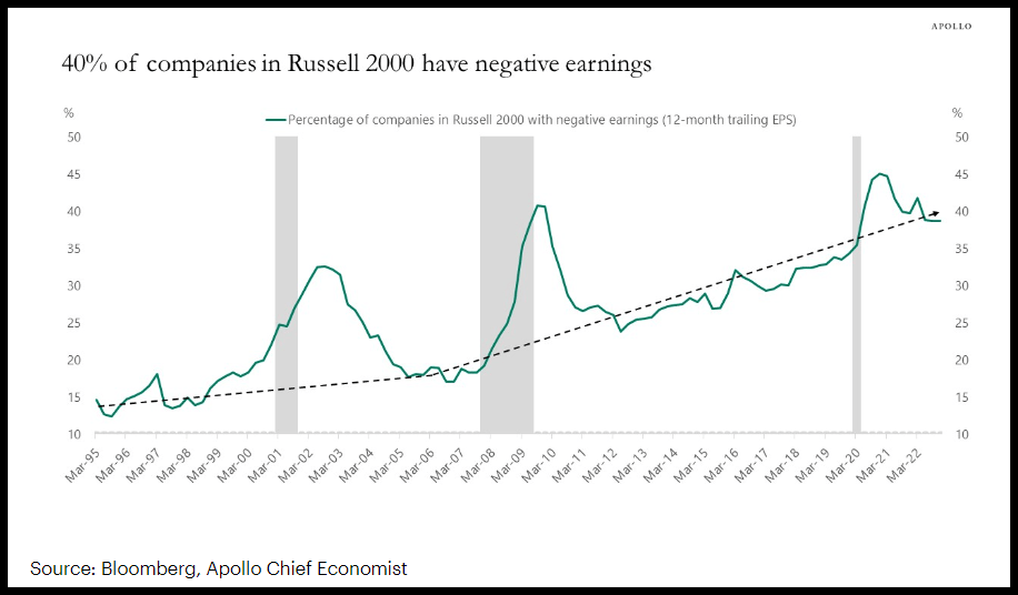 40% of Companies in the Russell 2000 have negative companies