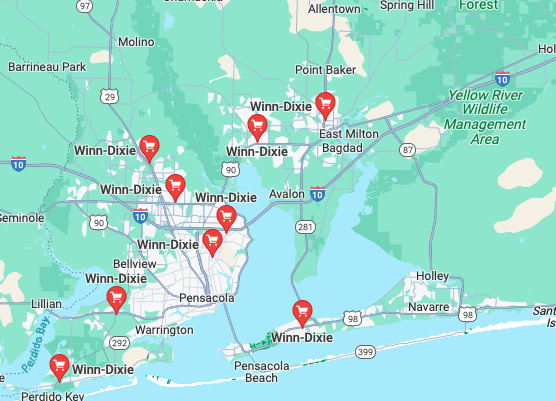 Map of Winn Dixie Locations