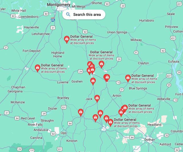 Map of Dollar General Locations